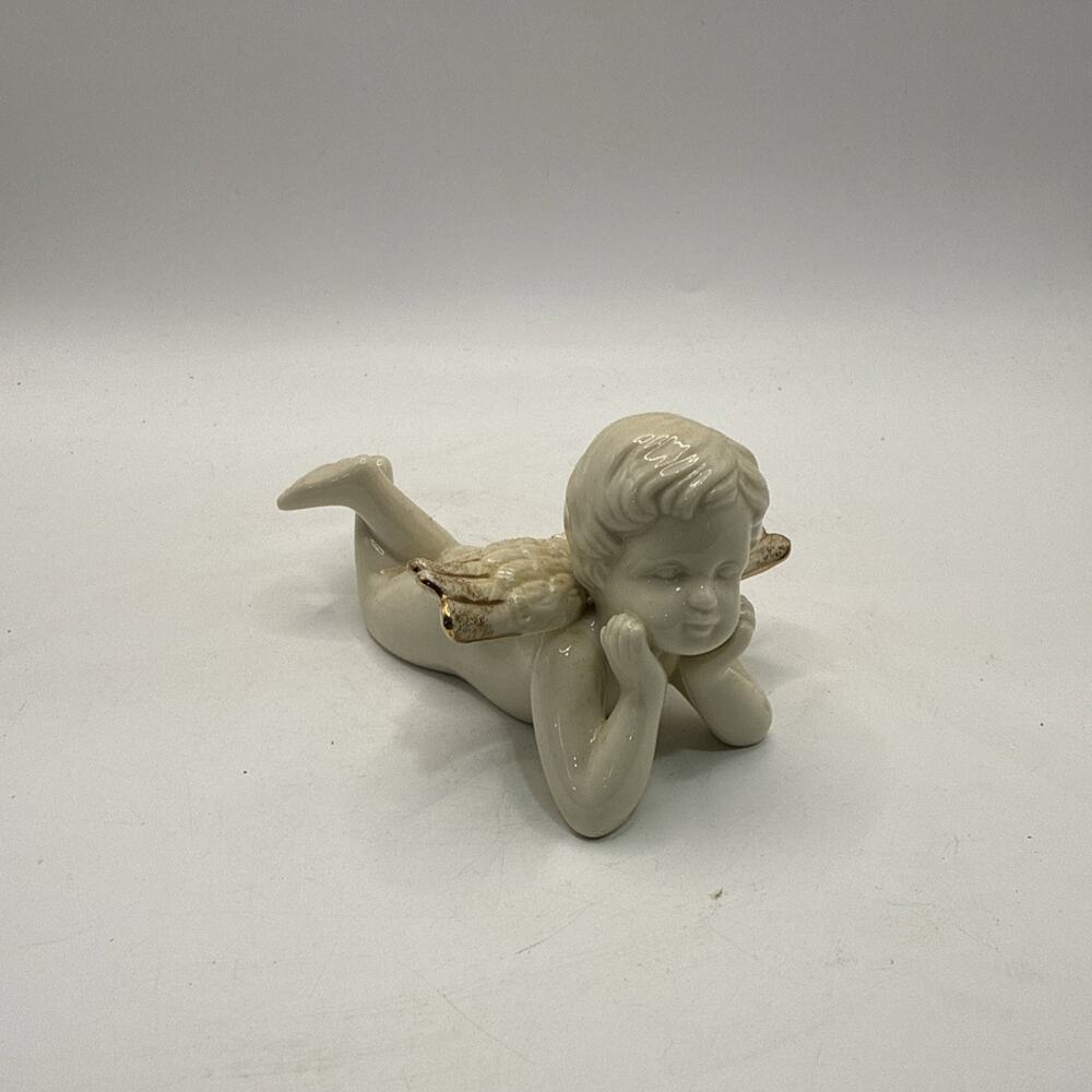 Lenox Angel Cherub Sweet Messenger Porcelain Laying Down Gold Trim 4” *